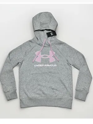 NWT Under Armour Fleece Hoodie Women’s XS Loose Fit Pullover - Gray/Pink thumbnail 1
