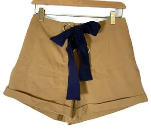 Lush S lace up bow camel tan shorts high rise thumbnail 1