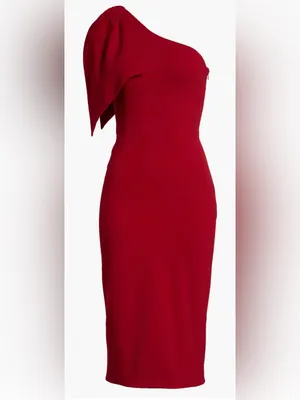 NWOT DRESS THE POPULATION Tiffany One-Shoulder Red rogue Midi Dress sz S thumbnail 4