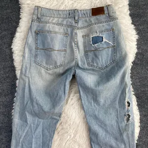 ZARA BASIC 975 LIGHT WASH DISTRESSED DENIM JEANS STRAIGHT LEG thumbnail 7