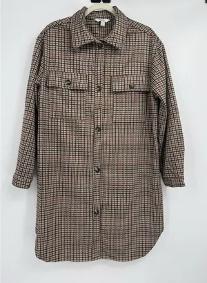 C By One Womens Houndstooth Plaid XL Brown Shacket Quiet Luxury Academia Casual thumbnail 1