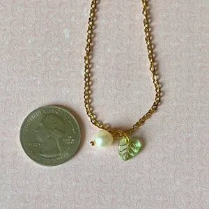Handmade freshwater pearl & leaf fairy statement necklace🍃 thumbnail 8