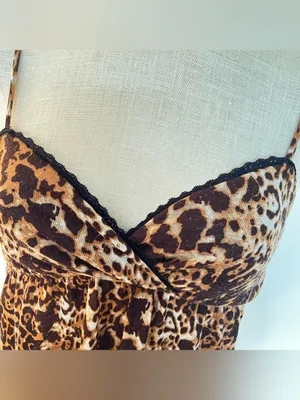 Y2K Leopard Print Spaghetti Strap Babydoll Flowy Top with black lace trim I thumbnail 7