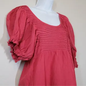 Free People Elsie Puff Sleeve Cotton Linen Blend Tunic‎ Top Women XS Pink Boho thumbnail 9