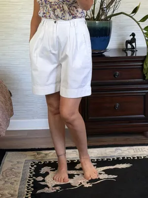 Vintage Lizsport Size 10 White 100% Cotton High Rise Pleated Bermuda Shorts thumbnail 8