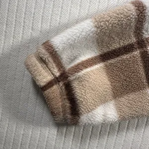 Hollister Womens Small Cropped Fleece Hoodie Jacket Plaid Beige Brown Full Zip thumbnail 3