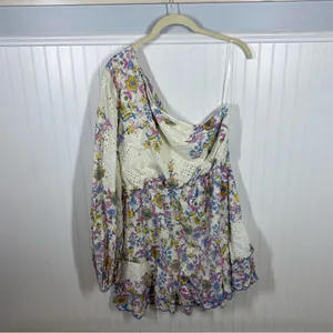 HEMANT & NANDITA Vana One Sleeve‎ / Shoulder Floral Ruffled Mini Dress Size XL thumbnail 2