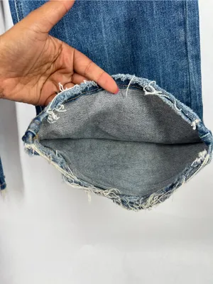 Risen Jeans High Rise Ripped Wide Leg Jeans Distressed Raw Hem Size 1/25 thumbnail 7