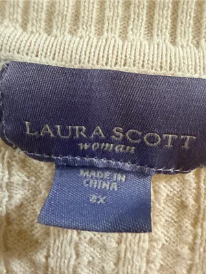 Laura Scott Woman 2X Cream Cable Knit V-Neck Sweater thumbnail 2