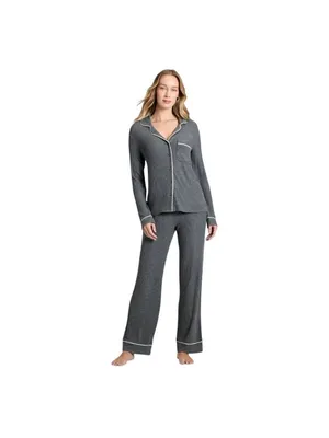 NEW Auden Cozy Ribbed Notch Collar Long Sleeve Pajama Top 94437845 Gray XS thumbnail 7