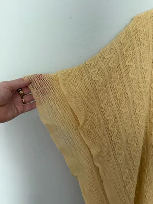 Butter Yellow Knit Poncho with Fringe Hemline thumbnail 3