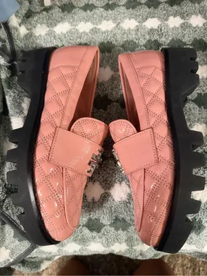Tory Burch Blush Quilted Patent Leather Loafers with Silver Logo thumbnail 3