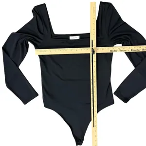 Babaton Black Square Neck Long Sleeve Nylon Spandex Thong Bodysuit Size L thumbnail 5