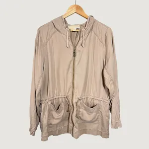 Michael Kors Womens Tan Lyocell Hooded‎ Anorak Jacket Drawstring Waist Large thumbnail 4