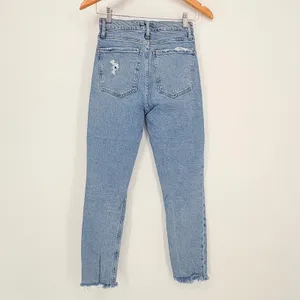 AGOLDE Nico High Rise Straight Leg Jeans Light‎ Wash Distressed Raw Hem Size 25 thumbnail 5