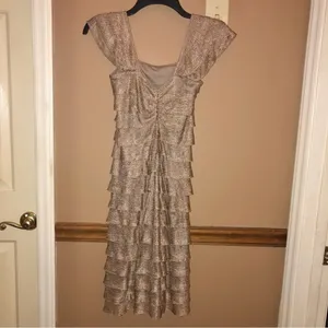 Max Studio Ruffle Fringe Sleeveless‎ Tiered Dress Gold Metallic XS thumbnail 2