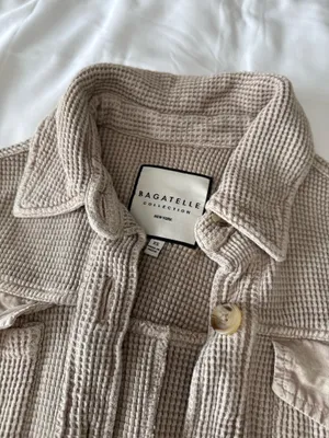 Bagatelle Beige Waffle Knit Cropped Shacket thumbnail 5