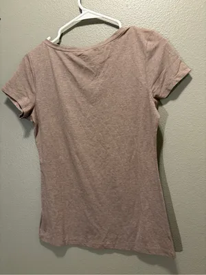 HM Basic Womens V-Neck T-Shirt Heather Taupe Brown Short Sleeve Tee Size M thumbnail 2