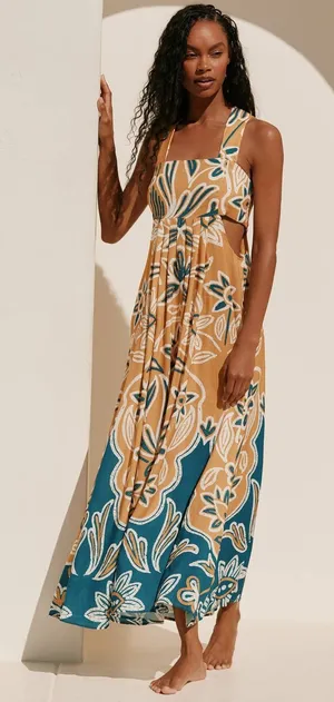 Celandine Anthropologie Floral Cutout Maxi Dress Boho Summer Resort Vacation,‎ L thumbnail 1