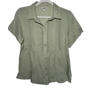 Lucky Brand Sage Green Lace Trim Tunic Shirt Womens Size Small Short Sleeve‎ thumbnail 1
