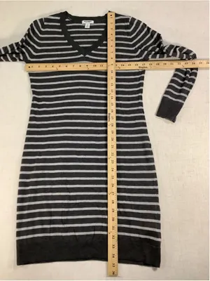 Old Navy Striped V-Neck Long Sleeve Knit Sweater Dress Grey Size Medium Dress thumbnail 5
