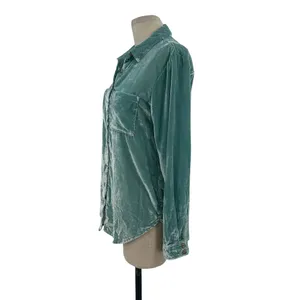 Anthropologie Pilcro Mara Relaxed‎ Velvet Buttondown Top Teal Blue Size US 2 thumbnail 6