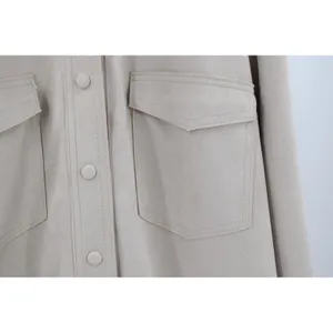 Philosophy Republic Clothing‎ Faux Leather Utility Shirt Jacket Beige Size L thumbnail 4