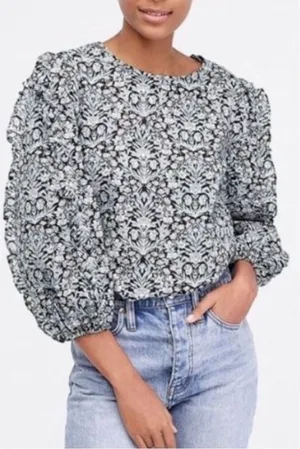 J. Crew Liberty‎ Fabric Sambourne Floral Ruffle Puff Sleeve Blouse Medium thumbnail 1