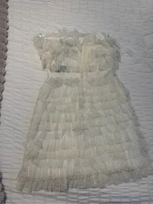 NWT BCBG MaxAzria Tulle Lace Strapless Ruffle Mini Dress Off White Bridal Size 6 thumbnail 8