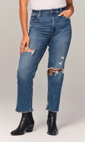Abercrombie & Fitch Ultra High Rise Ankle Straight Jean in Blue Size 26 or 2‎ thumbnail 1