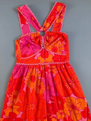 NWT J. Marie Lizzie Ric Rac Orange Floral Pink Preppy Summer‎ Midi Dress thumbnail 4