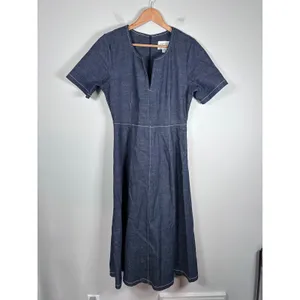 Fifteen‎ Twenty olivia contrast stitch denim midi dress Women S Blue Minimalist thumbnail 2