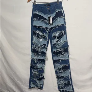 NWT Jaded London two tone layered denim boyfriend fit ripped jeans sz 25 thumbnail 2
