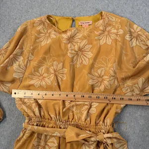 Flying Tomato Size Small Yellow Floral Elastic Waist Ruffle Tie Belt Mini Dress thumbnail 7