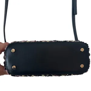 Tory Burch Kira Small Tweed Camera Bag Crossbody Black Pink Gold Logo thumbnail 5