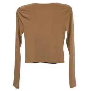 Abercrombie & Fitch Ruched Keyhole Top Small Brown Tan Minimal Quiet Luxury thumbnail 3