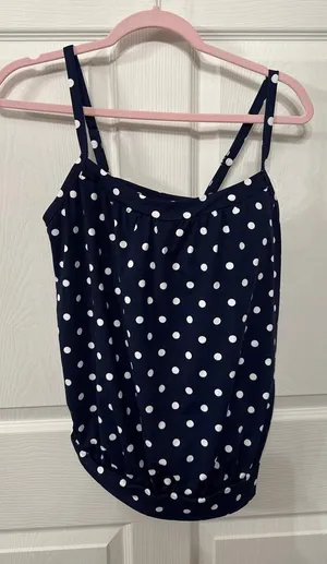 NWOT Lands End Blouson Tummy Hiding Tankini Top in Deep Sea Polka Dot, 12P thumbnail 1