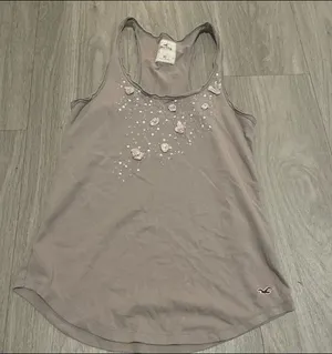 Hollister Mauve Racerback Tank with Floral Appliqués thumbnail 1