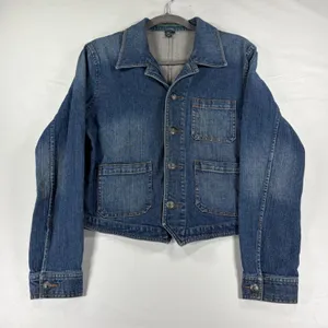 Lauren Ralph Lauren Denim Trucker Jacket Medium Wash Concho Buttons Blue Large thumbnail 3