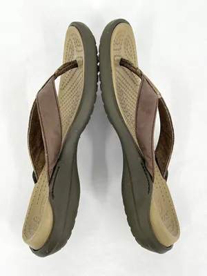 Crocs Capri Canvas Flip Flop Sandals Brown Khaki Size 7 thumbnail 3
