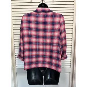 Aeropostale Flannel Pink/Black Open Long Tab Sleeve‎ Shirt Size Small Shawl Neck thumbnail 5