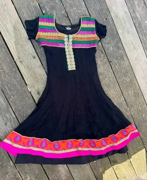 dress embroidered cotton boho black pink orange thumbnail 1