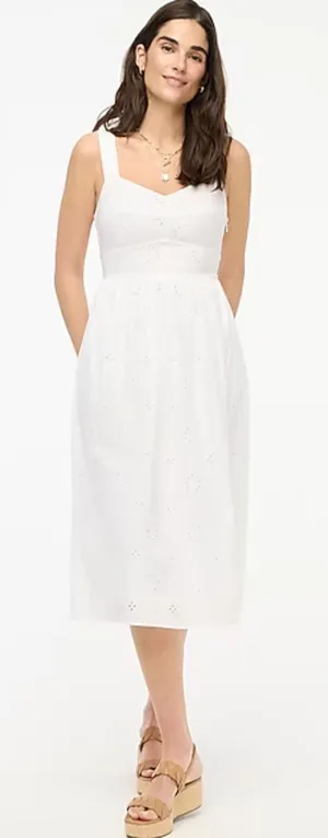 NEW J.Crew Eyelet Midi Dress Cotton Cottagecore Pockets Retro A Line White US 6 thumbnail 1