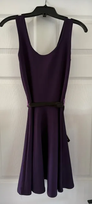 Boohoo Deep Purple Sleeveless Fit-and-Flare Dress with Slim Belt thumbnail 1