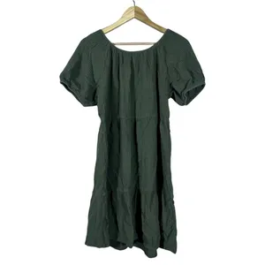 Beachlunchlounge Tiered Solid Mini Dress Green Boho Gauze Puff Sleeve Size M thumbnail 4