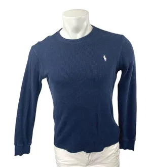POLO Ralph Lauren Men's Blue Waffle Knit Long Sleeve Sweatshirt Sweater Top Sz M thumbnail 1