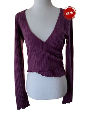 Out From Under Maroon Rib Wrap Crop Top Women Medium Size NWOT | 63-18 thumbnail 1
