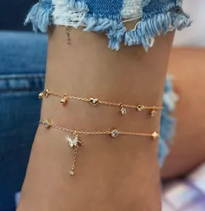 Layered Love Heart Butterfly Anklet for Women thumbnail 1