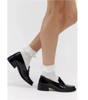 URBAN OUTFITTERS Pearl Ruffle Lace Crew Sock in White Size OS NWT thumbnail 1