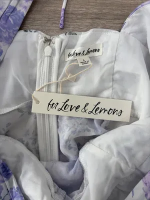 New For Love & Lemons Rosalyn Mini Dress White Lilac Floral Women Size Large thumbnail 9